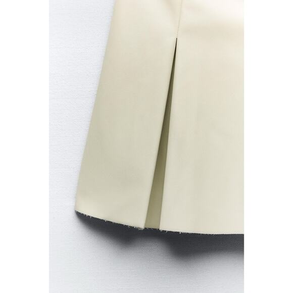 Zara Faux Leather Pleated Raw Hem Mini Skirt - Picture 4 of 7